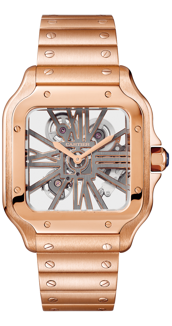 Santos de Cartier 玫瑰金鏤空腕錶大型款