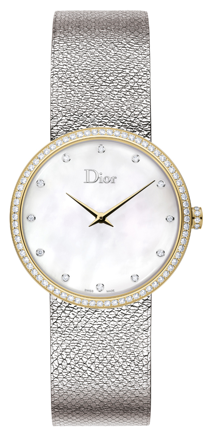 La D de Dior Satine白色珍珠母貝米蘭鋼織腕錶