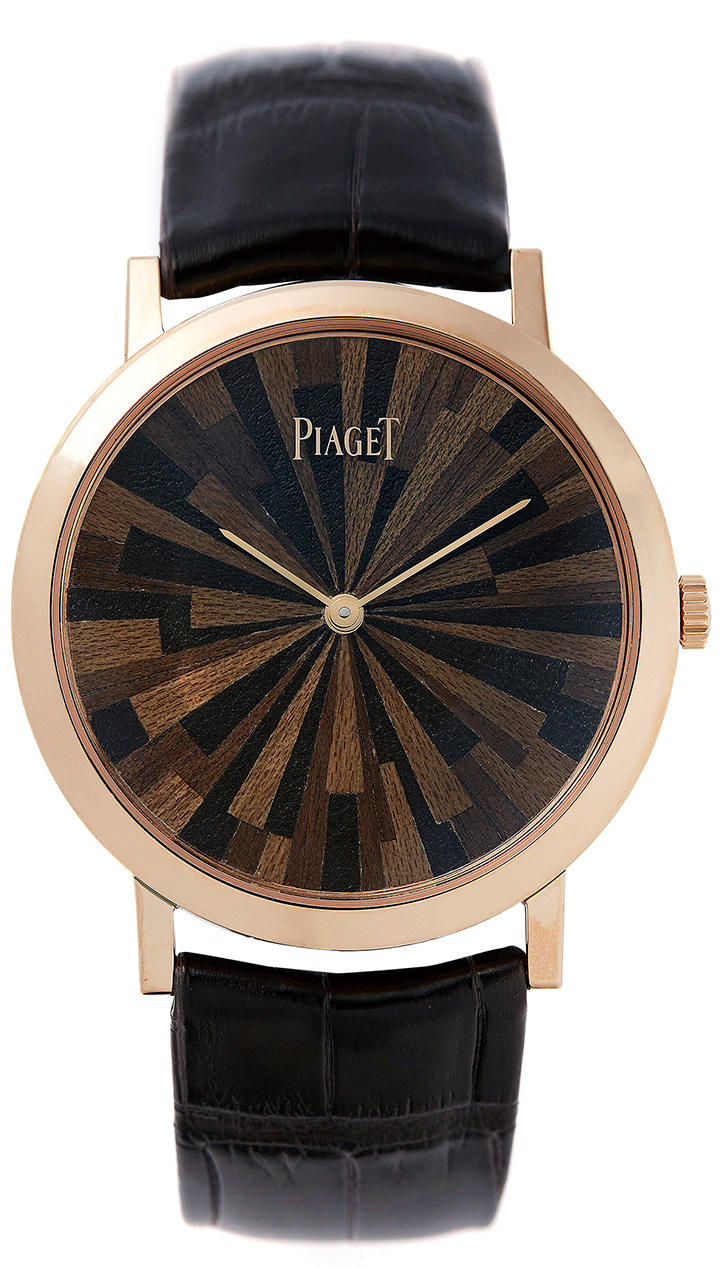 Altiplano 皮革和木質細工鑲嵌腕錶