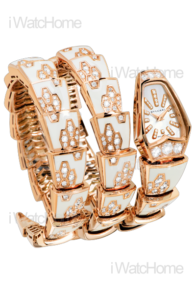 Serpenti 珠寶系列玫瑰金雙環腕錶-白