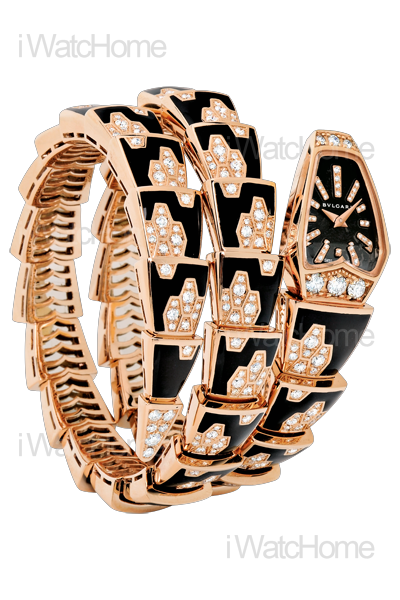 Serpenti 珠寶系列玫瑰金雙環腕錶-黑