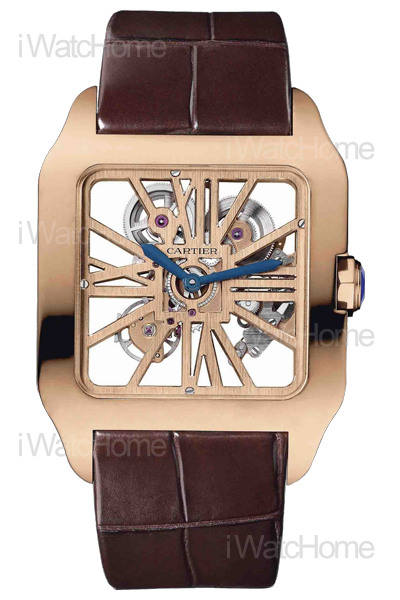 CARTIER Santos-Dumont玫瑰金鏤空腕錶