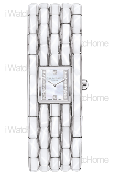 KHESIS寬版五環星光晶石珍珠白珠寶腕錶