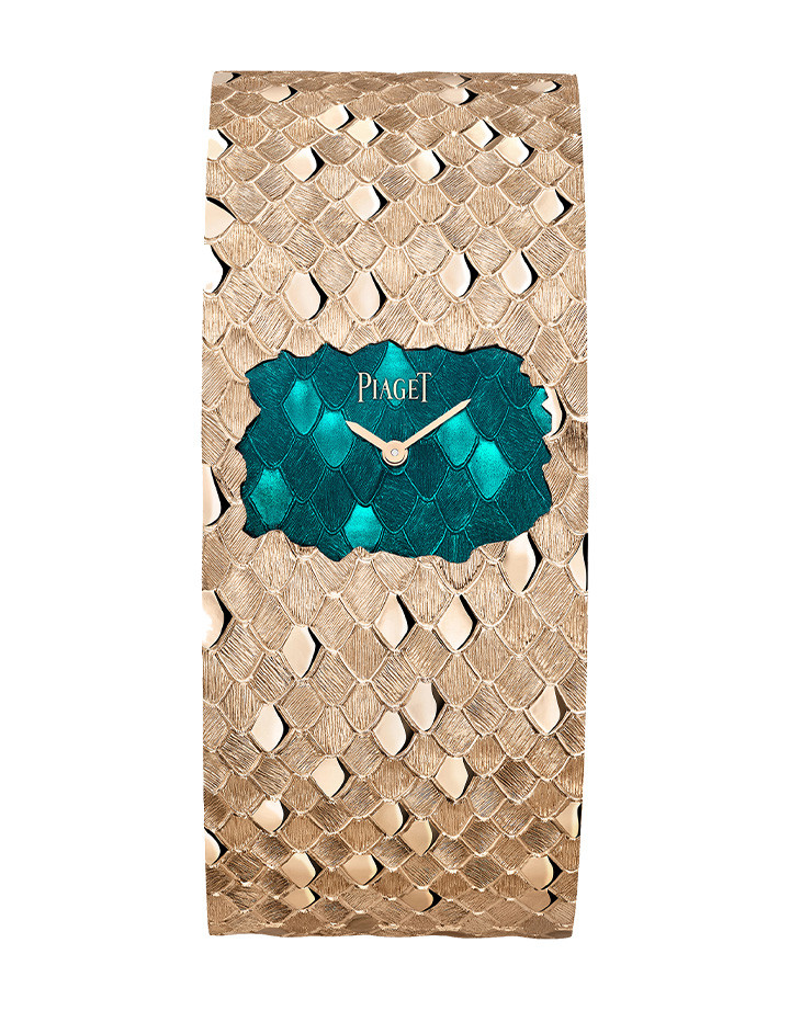 Hidden Treasures頂級珠寶腕錶系列鱗紋綠色琺瑯面盤手鐲腕錶