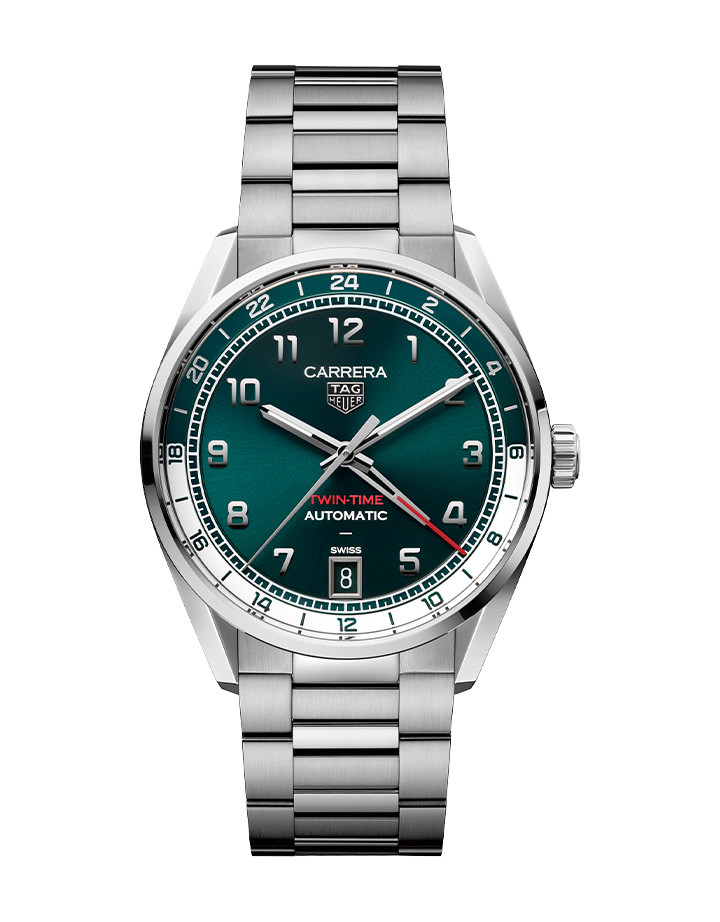 Carrera Date Twin-Time兩地時間腕錶湖水綠款