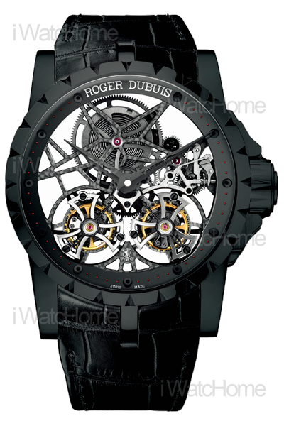 Excalibur 黑色鈦金屬雙層鏤空陀飛輪腕錶