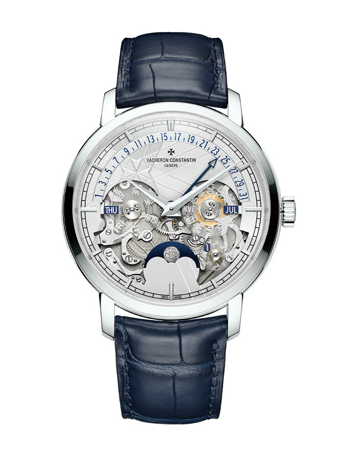 Traditionnelle萬年曆逆跳日曆鏤雕腕錶